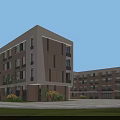 Modern School Building With White Brown Exterior Large Windows And Front Lawn Area