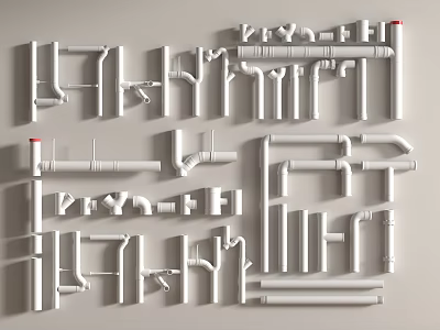 Various Plumbing Pipe Components With Elbows Tees Fittings And Straight Tubes On White Background 3d model