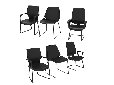 Stylish Black Leisure Chairs In Multiple Styles With Modern Design And Metal Legs 3d model