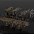 Wooden Bridge Scene Components with Diverse Designs Railings and Timber Piers