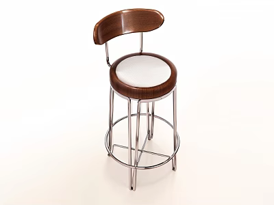 Modern Leisure Chair With Wooden Backrest White Padded Seat And Silver Metal Legs 3d model