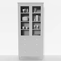 Modern Display Cabinet With Glass Doors Drawers Holding Plates Cups And Vases