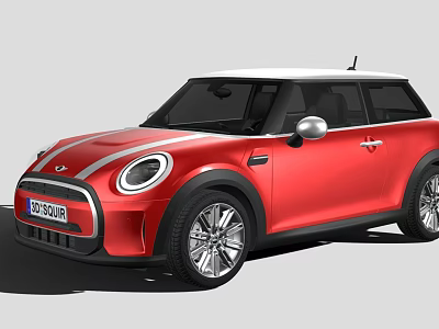 Modern Red Mini Two Door Compact Car With White Roof And Round Headlights Design 3d model