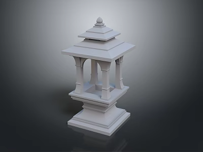 Traditional White Stone Lantern With Multi Tiered Structure And Decorative Design 3d model