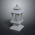 Traditional White Stone Lantern With Multi Tiered Structure And Decorative Design