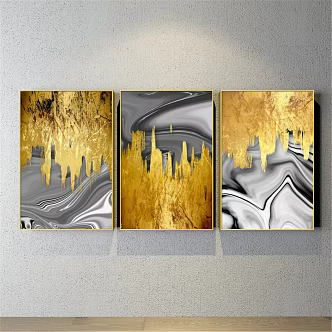 Modern abstract painting gold and silver living room abstract color block decorative painting 3d model
