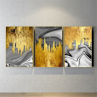 Modern abstract painting gold and silver living room abstract color block decorative painting 3d model