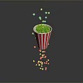 Fresh Popcorn in Red and White Striped Paper Cup Spilling on Dark Background