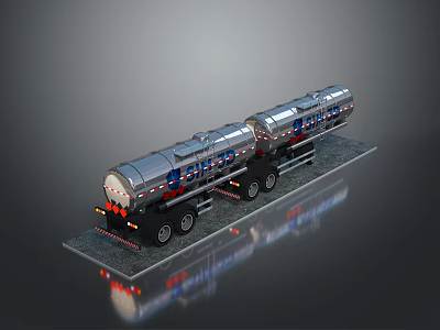 Silver Tank Train With Two Tank Cars Black Wheels And Gray Background Reflections 3d model