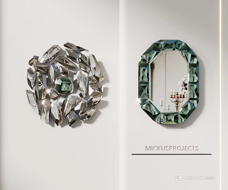 Modern Decorative Wall Hangings With Silver Irregular Circular And Green Octagonal Mirror Designs 3d model