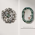 Modern Decorative Wall Hangings With Silver Irregular Circular And Green Octagonal Mirror Designs 3d model