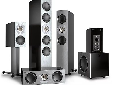 Premium Home Audio Speaker System With Floor Standing Bookshelf Subwoofer And Center Speakers 3d model
