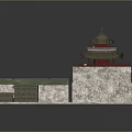 Traditional Chinese City Gate Tower With Green Roof Red Railings And Stone Wall Structure