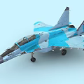 Blue And White Camouflage Fighter Jet With Cockpit Red Star Markings And Landing Gear