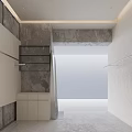 Modern Minimalist Clothing Store Entrance Featuring Clothing Racks Mirror And Shutter