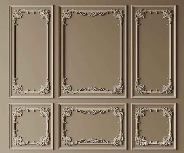 Elegant Decorative Lines On Ornamental Wall Panels With Intricate Design Patterns 3d model 