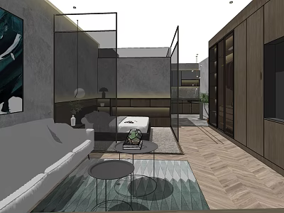 Modern Hotel Guest Room Interior With Bed Sofa Coffee Table And Decorative Rug 3d model