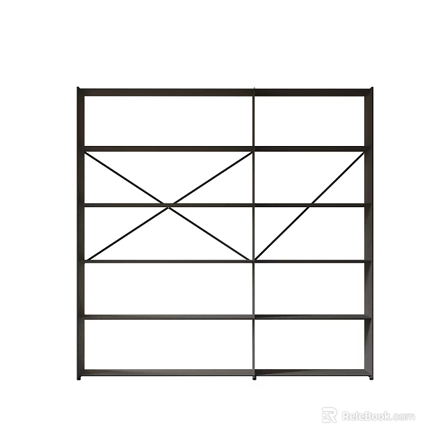 Geometric Modern Bookshelf Design With Open Shelves And Cross Frame Structure 3d model 