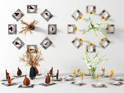 Modern Luxury Tableware Set With Elegant Dining Table Setting And Flower Vase 3d model