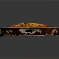 Delicious Grilled Ribs Served On Red And Black Plate With Brown Mat
