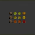 Colorful Fresh Fruits Packed in Burlap Sacks Featuring Orange Green Red Yellow Varieties