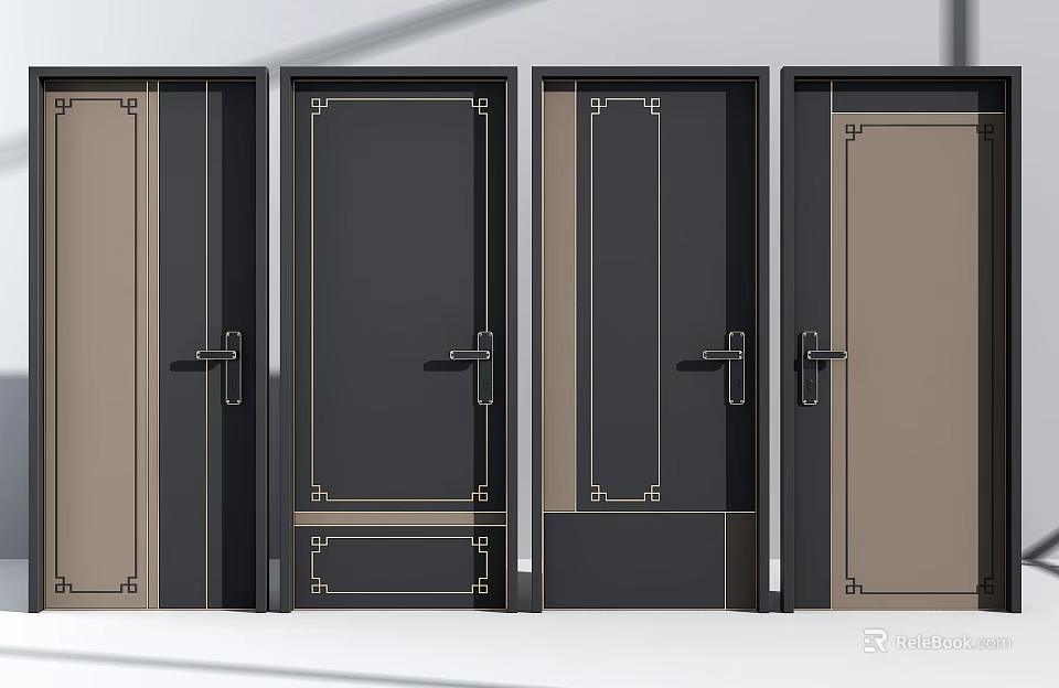 Modern Swing Doors With Decorative Frames And Multiple Color Options 3d model