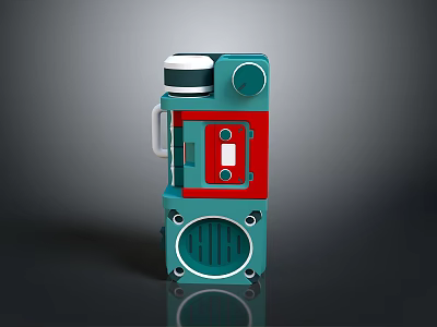 Modern Teal And Red Electronic Device With Control Knob Ventilated Housing And Buttons 3d model