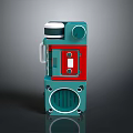 Modern Teal And Red Electronic Device With Control Knob Ventilated Housing And Buttons