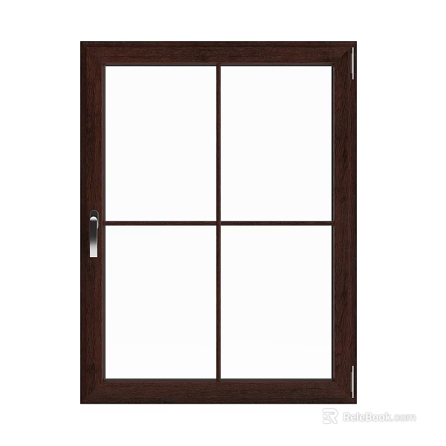 Casement Window With Dark Frame Glass Panes And Silver Handle Design 3d model 