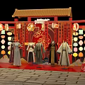 Chinese Traditional Hanfu Display Scene With Red Decorations And Lanterns 3d model