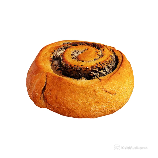 Golden Brown Swirl Filled Bun With Fluffy Texture And Rich Filling Baked For Breakfast Snack 3d model 