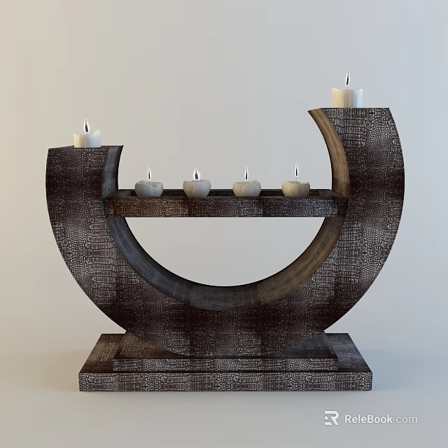 Wooden Arched Candle Lamp With Top Candles And Lower Shelf Small Candles 3d model 