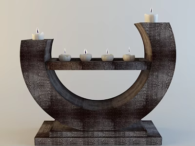 Wooden Arched Candle Lamp With Top Candles And Lower Shelf Small Candles 3d model