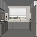 Modern Kitchen Interior With Gray Cabinets Window Blinds Countertop And Appliances 3d model