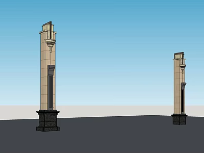 Pair of Tall Decorative Pillar Outdoor Lights With Ornate Details 3d model