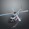 Detailed Helicopter Model With Extended Rotor Blades And Metallic Shiny Fuselage