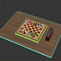 Wooden Chess Table With Checkered Board Arranged Pieces And Storage Box