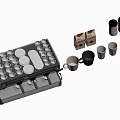 Modern Stainless Steel Coffee Machine With Coffee Powder And Colorful Mugs