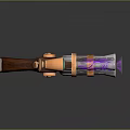 Unique Steampunk Gun Design With Wooden Grip Metal Parts Scope And Blue Glowing Effect