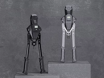 Dual Black Gray Sports Equipment With Sturdy Metal Frames And Displays On Platforms 3d model