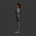 3D Female Character In Denim Workwear With Tool Belt White Sneakers Arms Outstretched