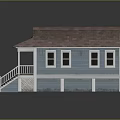 Small Blue House Model With Red Roof White Porch Railings And Wooden Stairs
