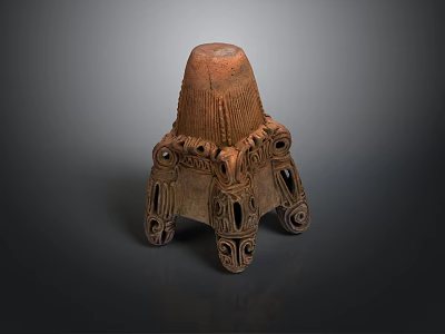 Hand Carved Wooden Sculpture With Intricate Patterns And Decorative Four Legged Base 3d model
