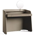 Elegant Modern Vanity With Round Mirror Leather Surface And Wooden Drawer