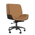 Brown Leather Modern Office Chair With Ergonomic Design And Rolling Wheels