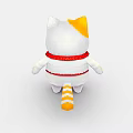 Festive White Lucky Cat Decorative Ornament Set With Red Scarf And Fu Character