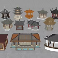 Traditional Chinese Pavilion Models With Diverse Roof Styles And Colorful Designs