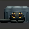 Cute Cartoon Character Creature With Gray Body Yellow Eyes And Light Blue Cloud Shaped Lid