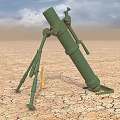 Green Military Artillery Weapons With Wheels Multiple Field Pieces On Desert Terrain