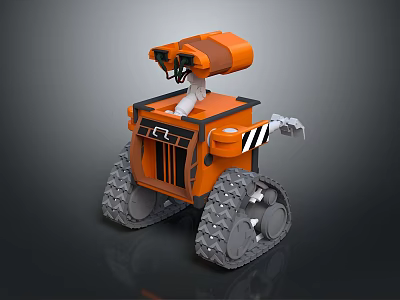 Orange Robot Design With Tracked Wheels Mechanical Arm And Black Components 3d model